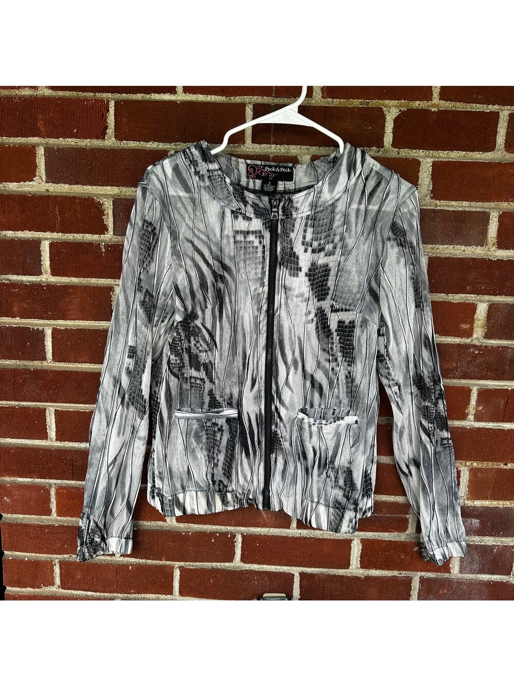 Peck & Peck Abstract Mesh Zip Up Jacket Y2K Lightweight Layer